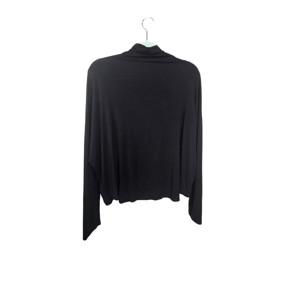 Babaton Mock Neck Top Women Large Black Long Sleeve Drape T-Shirt Quiet Luxury